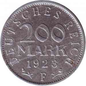 Монета 200 марок. 1923 год (F), Веймарская республика. (АП) Полтава
