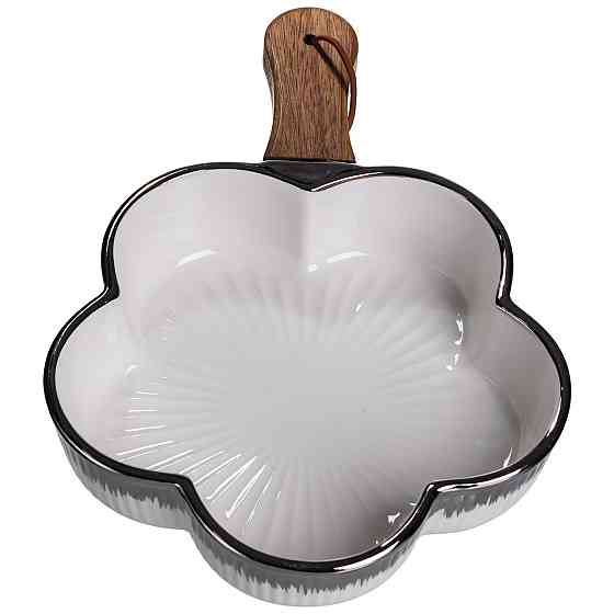 Тарелка фарфоровая глубокая с ручкой Цветок 27×20×5 (см) блюдо сервировочное с ручкой  для подачи тарелка сковорода Серебро Киев