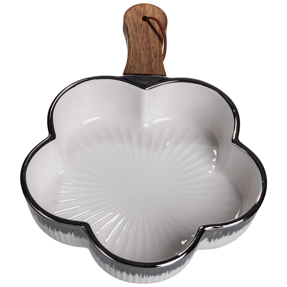 Тарілка порцелянова глибока з ручкою Квітка 27×20×5 (см) блюдо сервірувальне з ручкою для подачі тарілка сковорода Срібло ZJH-13-4 Київ - фото 3