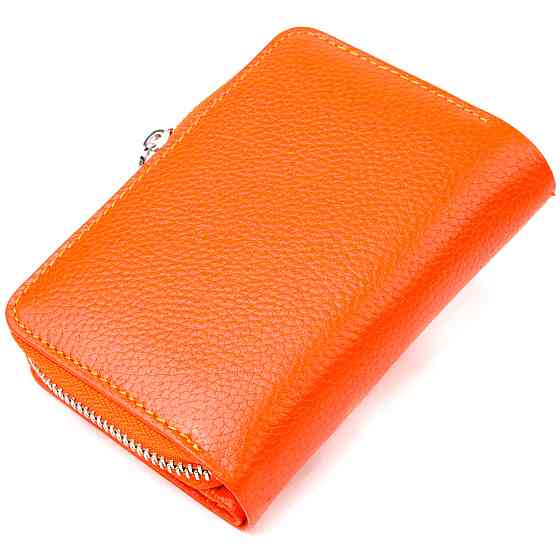 Яскраве вертикальне портмоне для жінок із монетницею на блискавці з натуральної шкіри флотар Помаранчеве (CANPELLINI) Київ