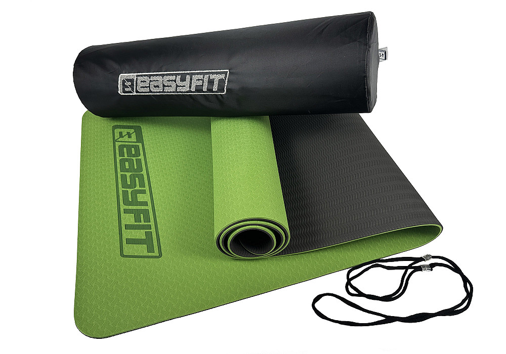 Килимок для йоги та фітнеса EasyFit TPE+TC 6мм двошаровий + Чохол зелений з чорним Коломыя - изображение 7