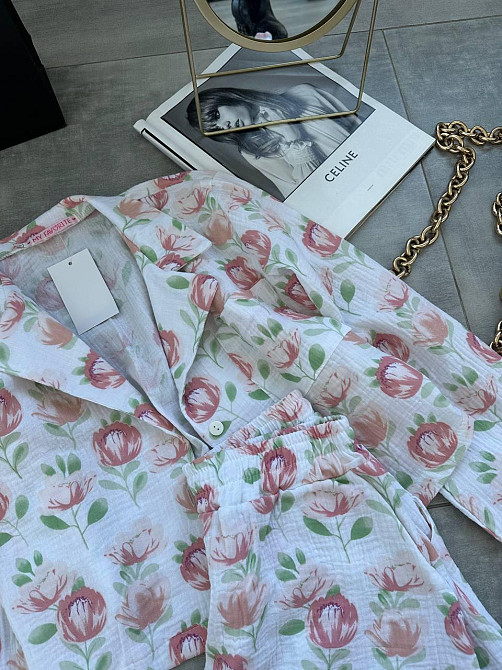 Женская принтованная пижама двойка из натурального муслина Молочный 2, 44/46 Одесса - изображение 5