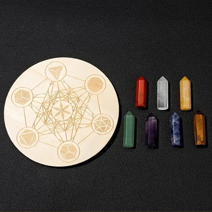 Гексагональный набор натуральных кристаллов 7 чакр с деревянной доской – камни для медитации. Киев - изображение 5