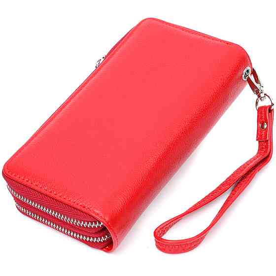 Яркий женский кошелек-клатч с двумя отделениями на молниях Красный (ST Leather) Киев