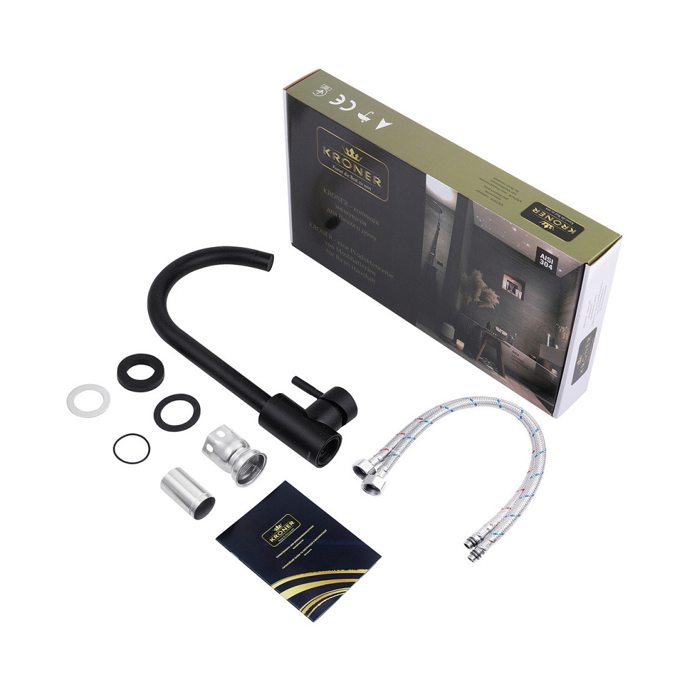 Змішувач для кухні Kroner KRP Edelstahl Klassisch - SCH035 чорний Київ - фото 9