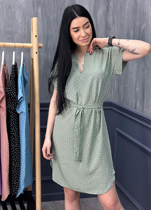 Легке літнє плаття в горошок "Victoria" оптом | Розпродаж моделі Фісташковий, 42-44 Київ - фото 2