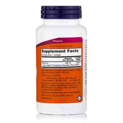 Вітамін Now Foods Вітамін Е, Е-400, 100 желатинових капсул (NF0837) Вінниця