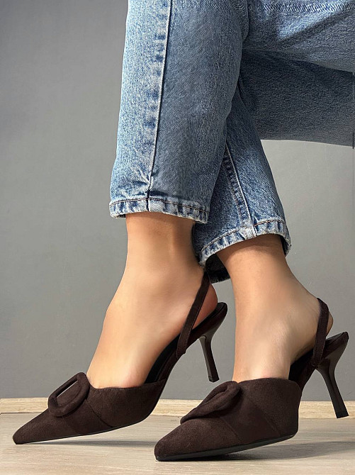 Туфли женские Meideli 566-23 slingback лодочки с пряжкой экозамша коричневые, 37, 23,5 см Киев - изображение 10