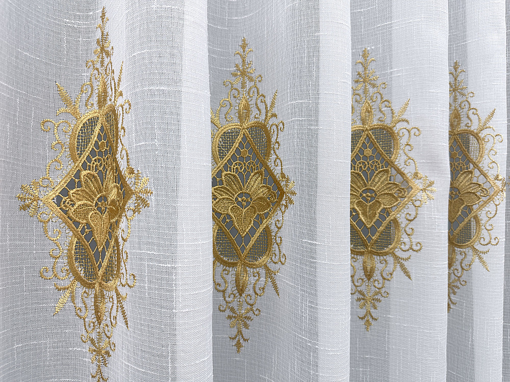 Тюль VR-Textil 1803т Льон з мереживом Білий з золотистим 300х250 см (42-1309) Київ - фото 15