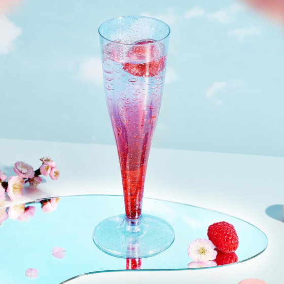 Набір пластикових келихів для шампанського 6 шт преміум класу 133 мл, святкові зі сріблястими блискітками Кам'янець-Подільський