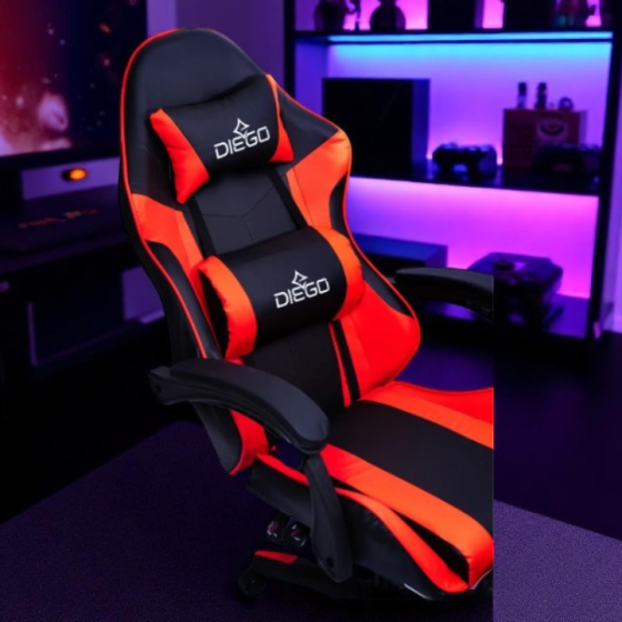 Игровое компьютерное кресло DIEGO черно красного цвета ,эргономичное и массажером до 120 кг Львов