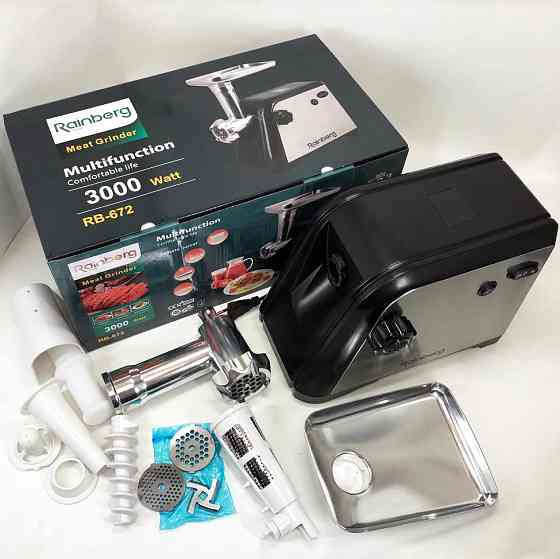М'ясорубка електрична шнекова з реверсом Rainberg RB-672 3000W, Потужна компактна м'ясорубка для дому SF-24 Івано-Франківськ