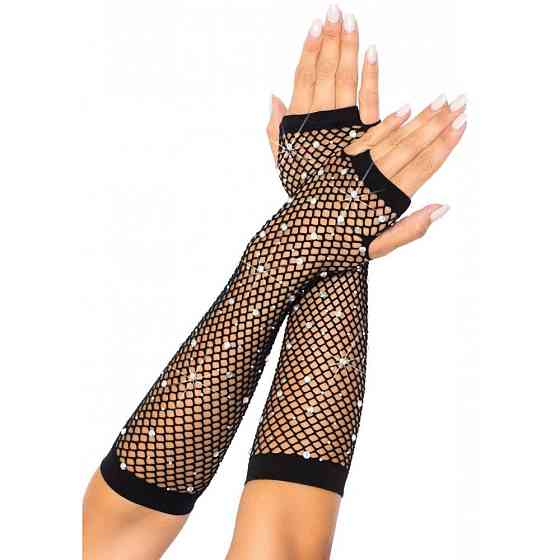 Перчатки в сетку со стразами One SIze Fishnet Arm Warmers Gloves от Leg Avenue Rhinestone, черные Sex Aura Киев