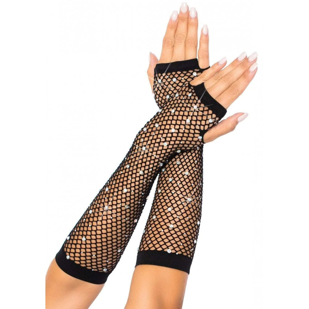 Перчатки в сетку со стразами One SIze Fishnet Arm Warmers Gloves от Leg Avenue Rhinestone, черные Sex Aura Киев - изображение 1