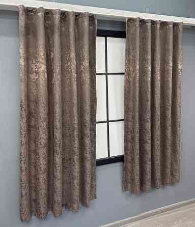Комплект коротких штор VR-Textil Льон мармур Pavliani VO № 1718ш какао 130х170 см 2 шт (35-0344) Київ