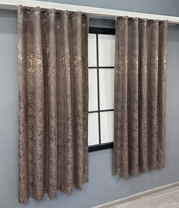 Комплект коротких штор VR-Textil Льон мармур Pavliani VO № 1718ш какао 130х170 см 2 шт (35-0344) Київ - фото 3