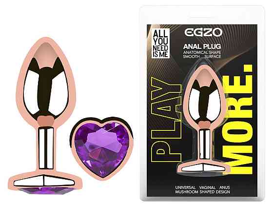 Анальна пробка з кристалом EGZO - Rose Gold Heart Plug Purple size M Sex Aura Київ