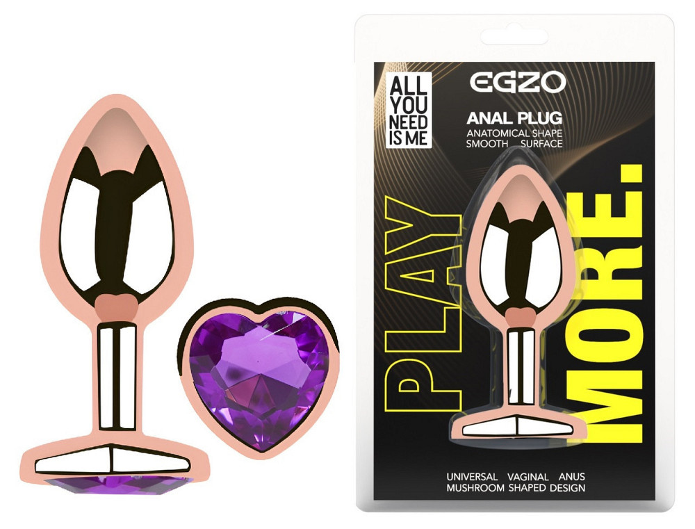 Анальна пробка з кристалом EGZO - Rose Gold Heart Plug Purple size M Sex Aura Київ - фото 1