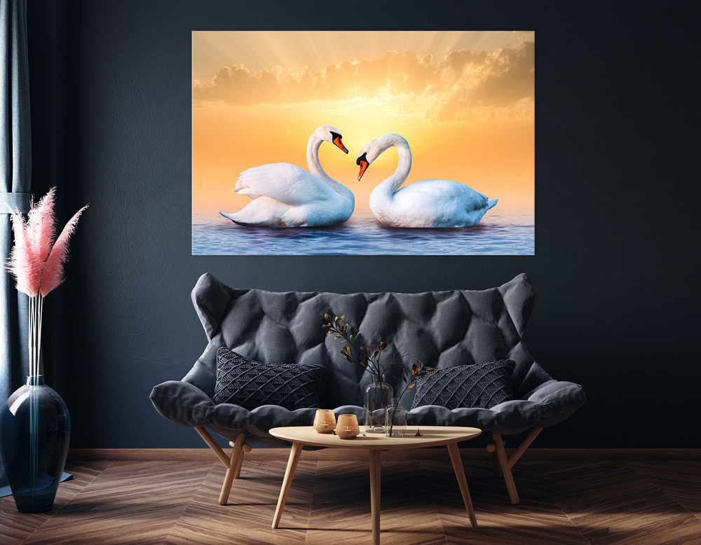 Картина холст у вітальню / спальню Пара Лебедів     MLP_9  ( 60х30см ) 90х180см Київ - фото 4