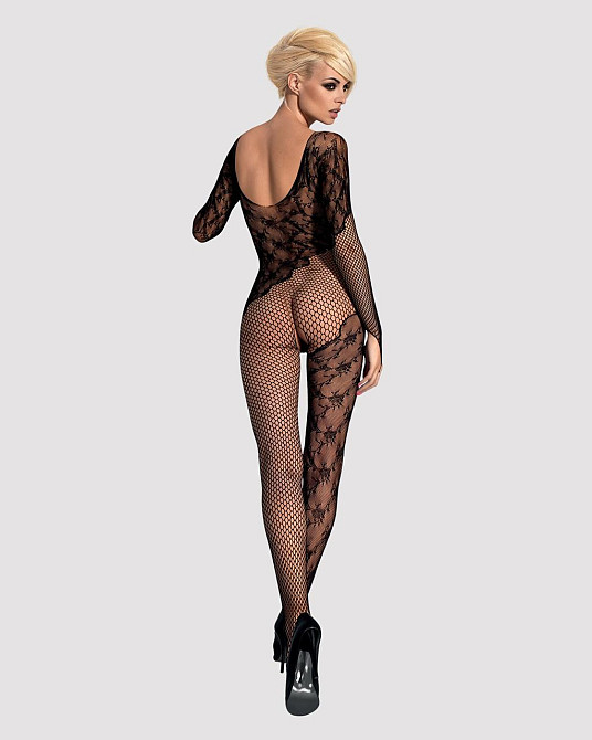 Бодистокинг Obsessive Bodystocking F210 S/M/L black, рукава-митенки, сетка, цветное кружево Sex Aura Киев - изображение 5