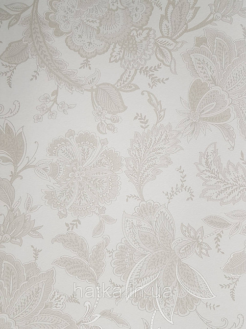Шпалери флізелінові еко Rasch Sophia 0.53х10 рослинний принт квіти листя срібло бежеві на світло-сірому 3д Київ - фото 2