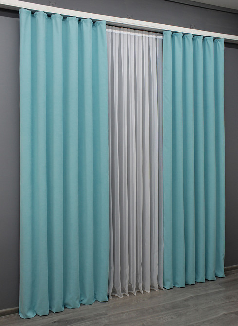Комплект готовых штор VR-Textil Микровелюр Petek № 1524ш Голубой 150х270 см 2 шт (33-1034) Киев - изображение 4