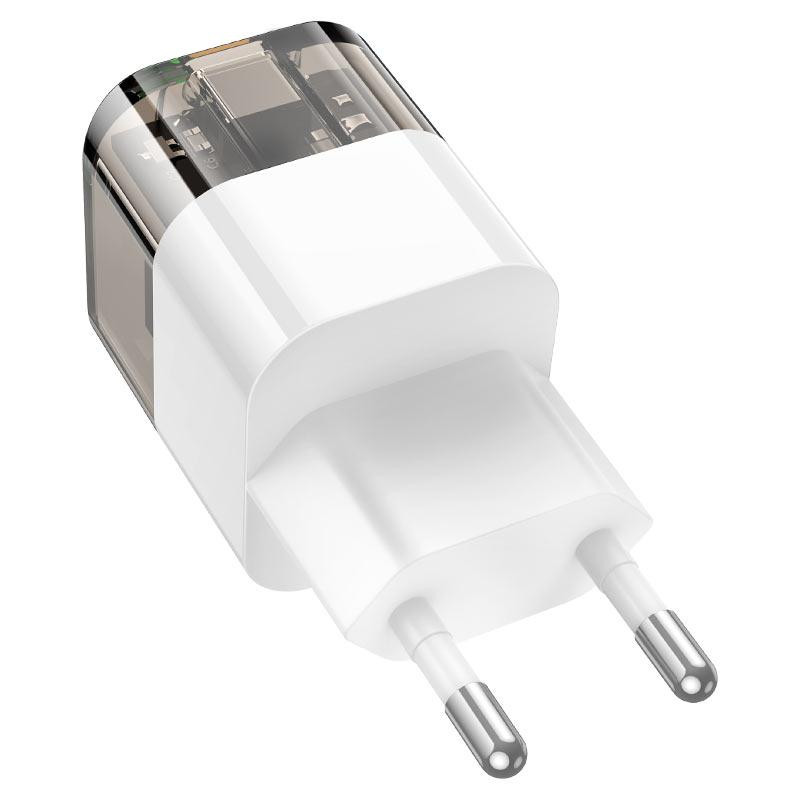 Сетевое зарядное устройство HOCO C131A Platinum dual-port PD30W+QC3.0 charger(EU) Transparent black Одесса - изображение 3