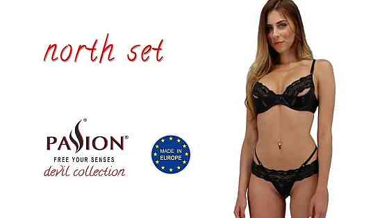 Комплект белья из латекса Passion NORTH SET с кружевной отделкой, черный, S/M Sex Aura Киев