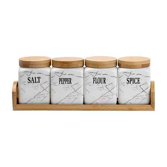 Набір для сипучих продуктів 4 штуки по 300 мл на бамбуковій підставці HP1210 Київ