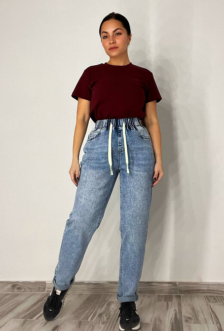 Джинси жіночі Vanver 8083 Mom jeans резинка шнурок на талії стрейчеві банани блакитні, блакитний, З6, 36, 99 см, 130 см Київ - фото 8