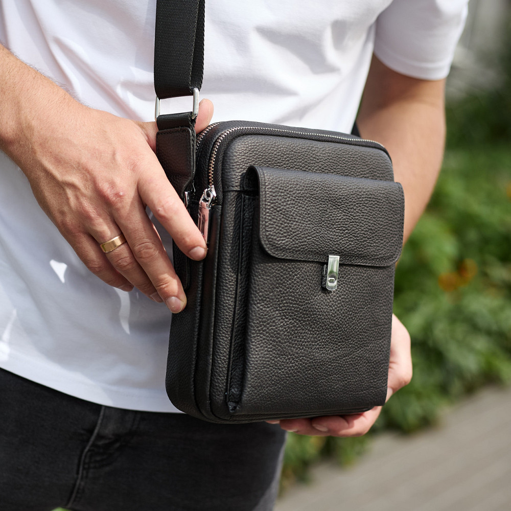 Чорна шкіряна чоловіча сумка-барсетка для щоденного використання Київ - фото 4