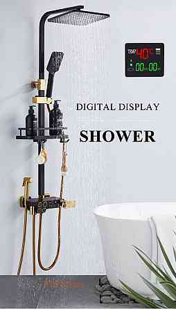 Душевая система хром черный золото,термостатический набор для душа-4 функции (992536442) Киев