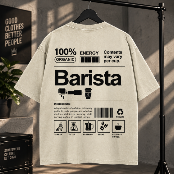 Оверсайз футболка Barista з принтом для бариста та шанувальників кави Білий, XXL Чернівці