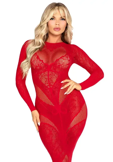 Сукня Leg Avenue Lace and Net Bodycon Gown One Size, Red Львів - фото 1