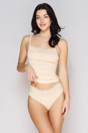 Женская майка Lans на тонких бретельках, стрейчевая с кружевом Lans 31/008 S, Бежевый Киев