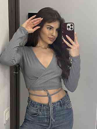 Женская базовая кофта на запах с завязками на талии турецкий рубчик Серый, 48 Одесса