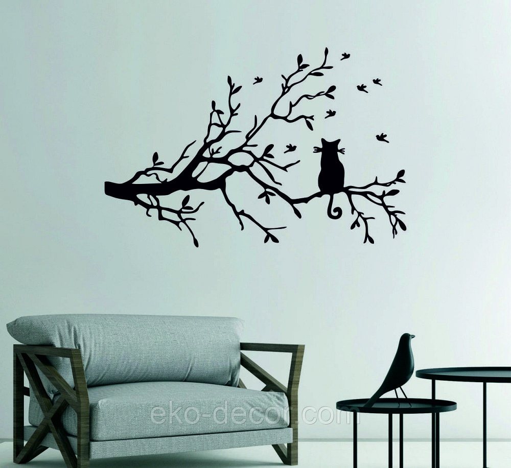 Декоративне настінне Панно «Кіт на гілці», Декор на стіну 110*73 см, Чорний Київ - фото 3