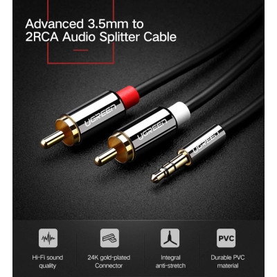 Кабель мультимедійний 3.5mm M to 2xRCA M 1.0m AV116 black Ugreen (10749) Вінниця - фото 4