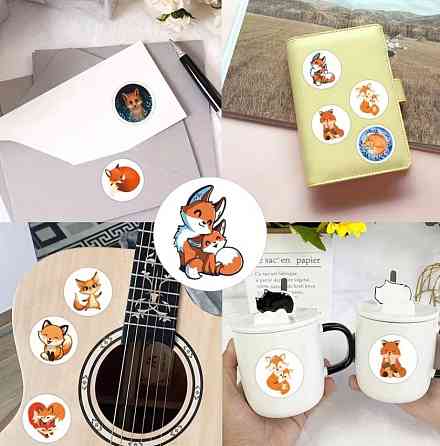 Круглі наліпки з лисичками – набір 500 шт, 10 дизайнів Київ