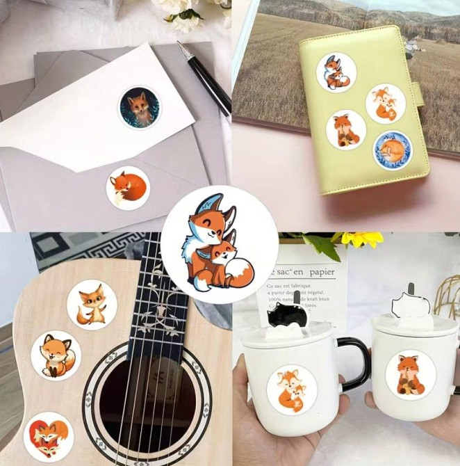 Круглі наліпки з лисичками – набір 500 шт, 10 дизайнів Київ - фото 4