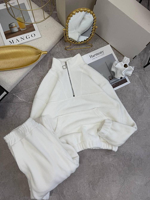 Женский теплый прогулочный костюм двойка из двухстороннего флиса Молочный, 48/52 Одесса - изображение 3