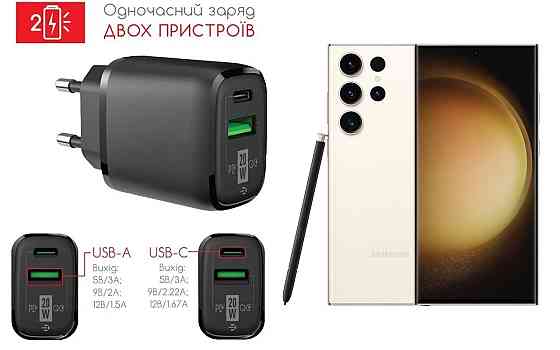 Сетевое зарядное устройство для Samsung Galaxy S23+, 20W 3A, Quick Charge 3.0 Киев