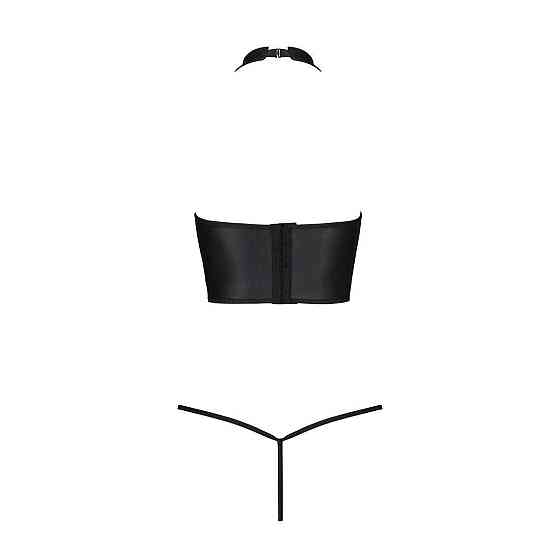 Комплект білизни з відкритими грудьми Passion GENEVIA SET WITH OPEN BRA S/M black, корсет, стрінги Sex Aura Київ
