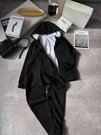 Жіночий теплий повсякденний костюм-двійка: худі + штани, тринитка на флісі + хутро Чорний, 46/48 Одеса