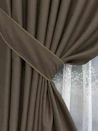 Комплект штор VR-Textil Шенил 100х270 2шт и Тюль 400х270 1591ш-1680т Кофейный с белым 71-200/2 Киев