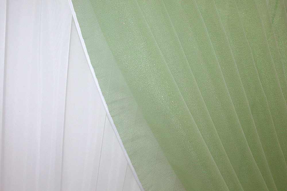 Кухонные шторки VR-Textil № 101к с подвязками белый с салатовым 310х170 см (52-0131) Киев - изображение 5