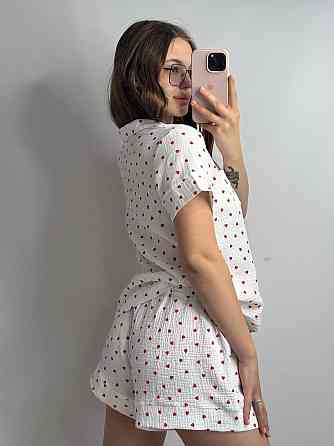 Піжама жіноча шорти і сорочка муслінова Білий серця L Харків