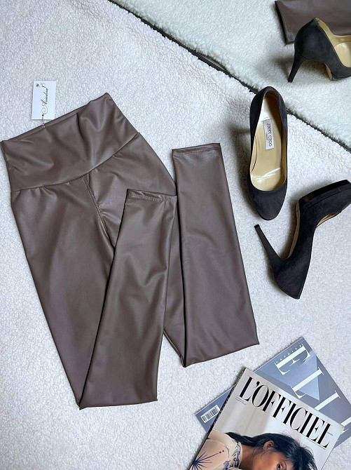 Женские базовые утепленные лосины из экокожи на флисе 48 Одесса - изображение 1