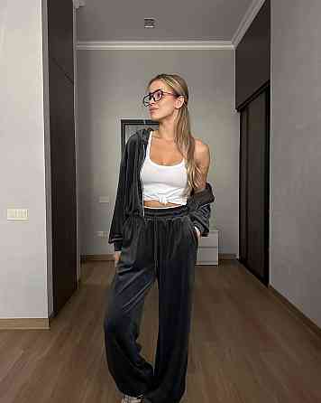 Женский прогулочный костюм двойка: кофта и штаны велюр спорт Графит, 42/44 Одесса