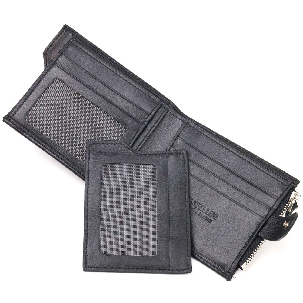 Стильный мужской горизонтальный кошелек из натуральной гладкой кожи CANPELLINI 21505 Черный Киев - изображение 4